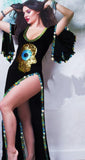 Lycra belly dance abaya - with sequins embroidery in the middle