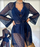 3-piece pajama made of Lycra and lace with a robe made of tulle