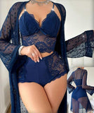 3-piece pajama made of Lycra and lace with a robe made of tulle
