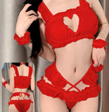 Two-piece lingerie made of chiffon - with ruffles around the chest and sides