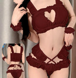 Two-piece lingerie made of chiffon - with ruffles around the chest and sides