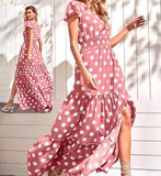 Dotted cotton long house dress - with elastic in the middle - open from one side