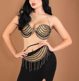 Two-piece belly dance suit - with sequins embroidered on the chest and waist