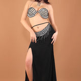 Two-piece belly dance suit - with sequins embroidered on the chest and waist