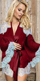 Satin robe encrusted with lace
