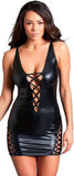 Leather lingerie with strings from the front, sides and back