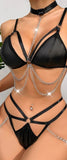 Two-piece leather lingerie with metal chains