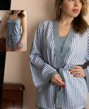 3-piece pajama made of cotton, striped lengthwise