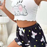 Two-piece pajama with elephant print on the top and shorts