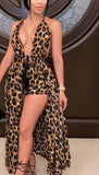 Tiger dress, long from the back and short from the front, open from the chest