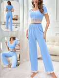 Pajamas made of ribbed cotton with lace at the waist