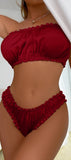 Lingerie made of ruffled satin consisting of bra and underwear