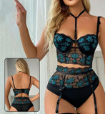 Lingerie made of lycra and floral lace - with a long net stocking