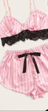 Satin pajama two-piece striped lengthwise