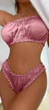 Lingerie made of ruffled satin consisting of bra and underwear