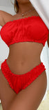 Lingerie made of ruffled satin consisting of bra and underwear