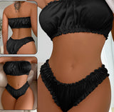 Lingerie made of ruffled satin consisting of bra and underwear