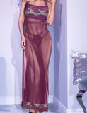 Long chiffon lingerie with lace from the chest and tail - open from the sides