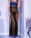 Long chiffon lingerie with lace from the chest and tail - open from the sides