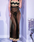 Long chiffon lingerie with lace from the chest and tail - open from the sides