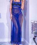 Long chiffon lingerie with lace from the chest and tail - open from the sides