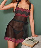 Lingerie chiffon with lace from the chest and tail