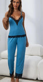 Two-piece lycra cotton pajama with lace from the chest and edges