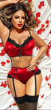 Two-piece leather lingerie with lace from the chest - with a chiffon socking
