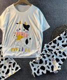 3-piece pajama made of cotton with a cow print