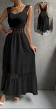 Long dress made of lycra cotton with lace from the shoulders, middle and tail