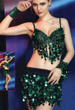 Lycra belly dance suit with embroidery of shiny rings