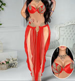 Two-piece belly dance suit - made of chiffon with beaded embroidery