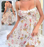 Floral chiffon lingerie - with ruffles from the chest and tail