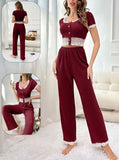 Pajamas made of ribbed cotton with lace at the waist