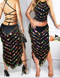 Two-piece belly dance suit - made of lycra embroidered with shiny rings