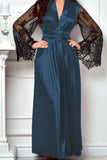 Long satin robe - with lace from the sleeves