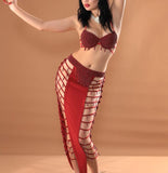 Two-piece dance suit made of lycra with threads on the sides and beaded embroidery