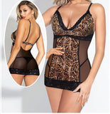 Lingerie tiger leather with chiffon on the sides and lace edges open back