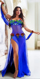 Chiffon belly dance suit - with shiny rings - with a net on the belly