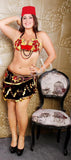 Belly dance suit made of lycra embroidered with metal rings