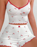 Pajama made of ribbed lycra cotton with cherry graphics