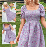 Home dress made of floral cotton with elastic around the chest