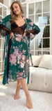 Two-piece lingerie made of floral chiffon with lace on the chest, sleeves and sides
