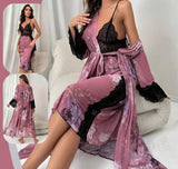 Two-piece lingerie made of floral chiffon with lace on the chest, sleeves and sides