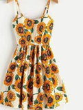 Home dress made of cotton - with sunflower print