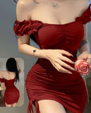 Lingerie Lycra - off shoulder - with ruffles from the side