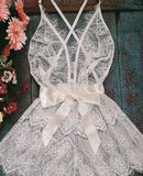 Lingerie made of lace with a satin ribbon in the middle