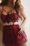 Lingerie made of tulle with lace around the chest and an open back