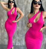 Long dress made of lycra with one shoulder strap