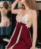 Lingerie made of satin with dotted chiffon on the sides and chest, with rose embroidery on the chest and back